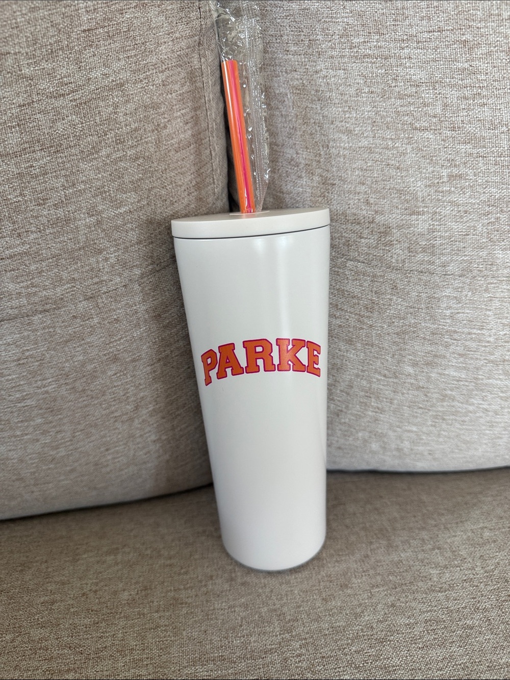 PARKE x DUNKIN - Tumbler with Pink and Orange PARKE Logo and Straw